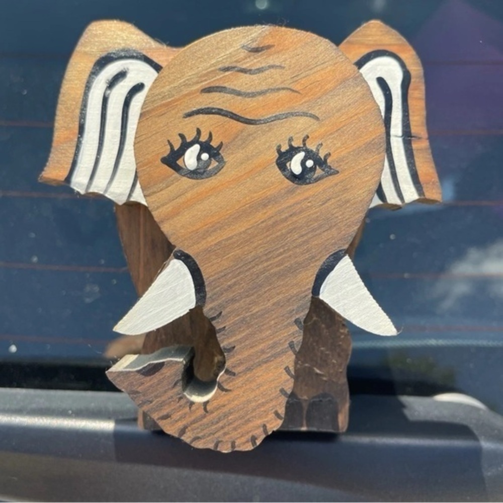 Vintage Hand-Carved Wooden Elephant Figurine Painted